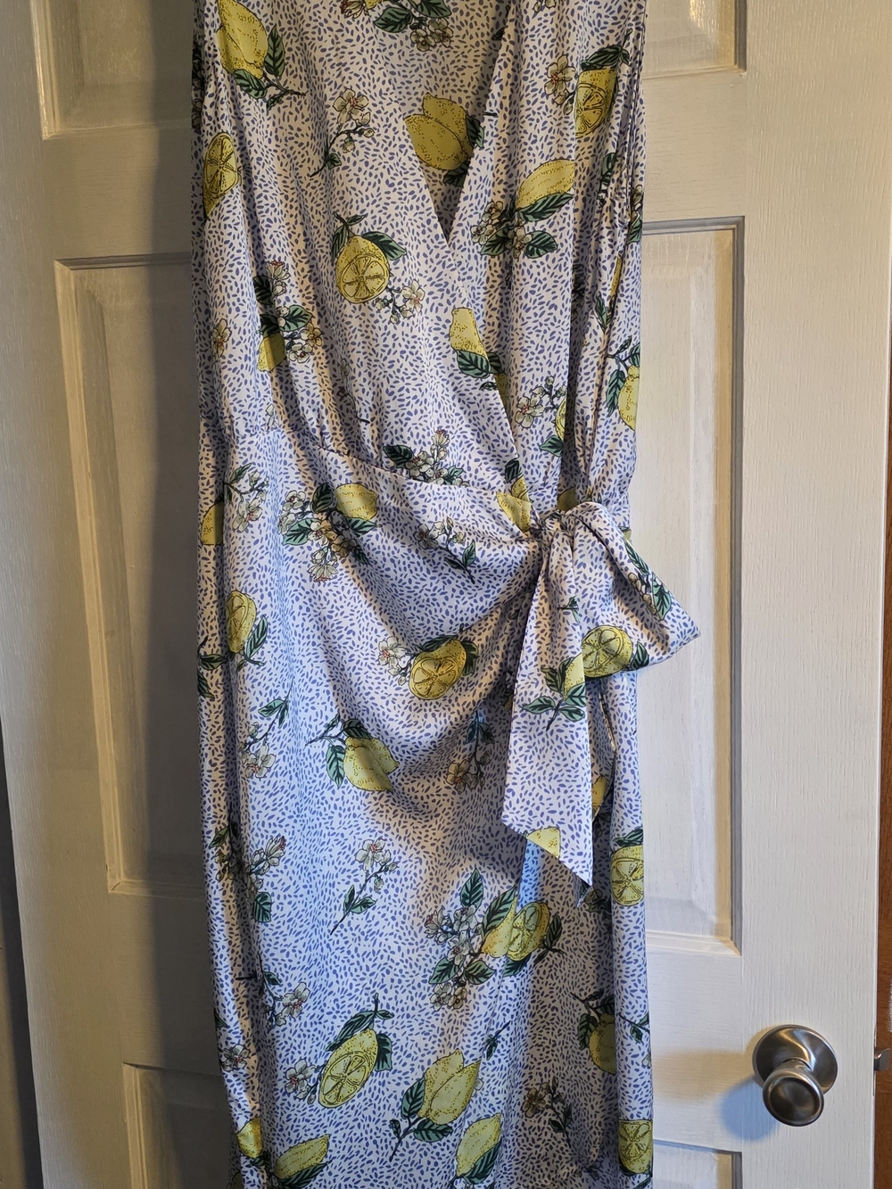 Never Fully Dressed Lemon Print Wrap Midi Dress - Yellow Floral, US 16-18